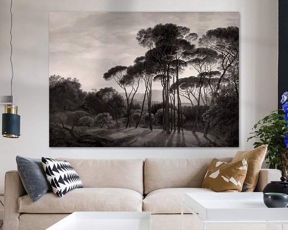 Italian landscape with umbrella pines, Hendrik Voogd | Warm black